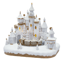 OEM Dióráma kastély LED-es zenélő 34x36x26cm karácsonyi dekoráció