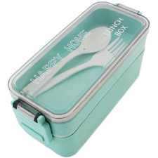 OEM Ételdoboz, 750 ml, evőeszközök, 2 rekeszes, zöld papírárú, csomagoló és tárolóeszköz