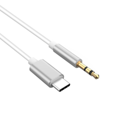 OEM GL035 audio kábel, USB-C-&gt;3,5mm jack, 1 méter, ezüst-fehér kábel és adapter