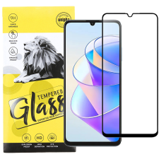OEM Honor X7a üvegfólia, tempered glass, előlapi, 9D, edzett, hajlított, fekete kerettel mobiltelefon kellék
