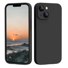 OEM iPhone 13 szilikon tok, hátlaptok, telefon tok, velúr belsővel, matt, fekete, Silicon tok és táska