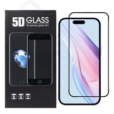 OEM iPhone 15 üvegfólia, tempered glass, előlapi, 5D, edzett, hajlított, fekete kerettel mobiltelefon kellék