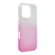 OEM iPhone 16 Pro GIGAPACK Szilikon telefonvédő műanyag belső, csillogó hátlap, ÁTLÁTSZÓ/RÓZSASZÍN tok és táska