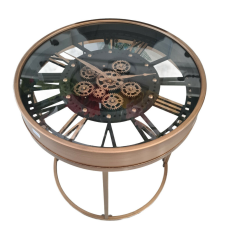 OEM Kerek Üveg Kisasztal Órával - 48x51cm - Arany/Fekete bútor