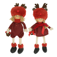 OEM Lány szarvassapkában textil46cm 2féle/db karácsonyi dekoráció