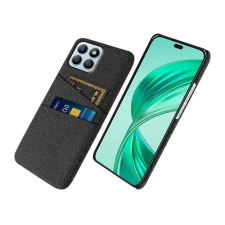 OEM Műanyag telefonvédő (ütésállóság. kártyatartó. textil hatás) FEKETE tok és táska