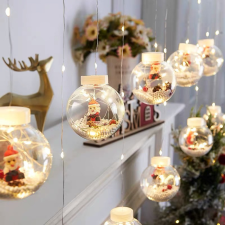 OEM Összefűzhető Santa Claus/Mikulás Gömbök, 3m, LED fényfüzér, 8 világítási mód, 10db gömb, meleg ünnepi sárga fények karácsonyfa izzósor