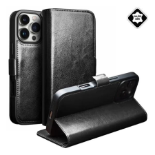 OEM QIALINO Oldalra nyitható bőrtok Apple iPhone 16 Pro fekete tok és táska