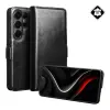 OEM QIALINO oldalra nyitható valódi bőr tok stand Samsung Galaxy S26 Ultra fekete GP-193294