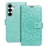OEM Samsung Galaxy S25 FE 5G könyvtok, fliptok, telefon tok, oldalra nyíló tok, mágneszáras, bankkártyatartós, mandala mintás, zöld, Forcell Mezzo