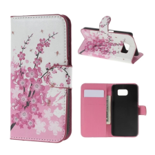 OEM Samsung S6 GIGAPACK tok álló, bőr hatású FLIP, virág, FEHÉR tok és táska