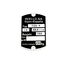 OEM Standard Váz adattábla méretei 59 x 40mm Mofa Mokickhoz egyéb motorkerékpár alkatrész