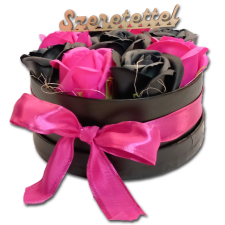 OEM Szappanrózsa box fekete rózsadoboz - fekete/pink - L party kellék