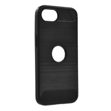 OEM Szilikon telefonvédő (ütésállóság. légpárnás sarok. szálcsiszolt. karbon minta. logó kivágás) FEKETE tok és táska