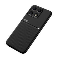 OEM Szilikon telefonvédő (ütésállóság. mágneses. bőr hatású hátlap. csíkos) FEKETE tok és táska