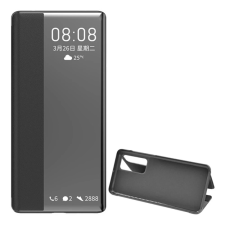 OEM Tok álló. bőr hatású (FLIP. oldalra nyíló. asztali tartó. ablakos) FEKETE tok és táska