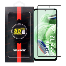 OEM Xiaomi Redmi Note 12 4G / Note 12 5G üvegfólia, tempered glass, előlapi, edzett, hajlított, fekete kerettel, Veason 6D Pro mobiltelefon kellék