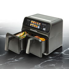  Olaj nélküli fritőz - XXL - 230V - 2200W - dupla kosár, színes érintőkijelző - 4+4 L fritőz