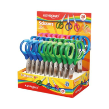  Olló, 15 cm, hegyes, 20 db/display, Keyroad Soft Grip, vegyes színek olló