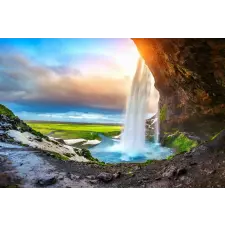  Öntapadó és mosható falfestmény Cascada49 Vízesés naplementekor, 250 x 150 cm tapéta, díszléc és más dekoráció