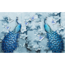  Öntapadó és mosható falfestmény Pávák, virágok, kék pillangók, 250 x 150 cm tapéta, díszléc és más dekoráció