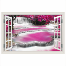  Öntapadó és mosható falfestmény Pink Waterfall Window, 250 x 170 cm tapéta, díszléc és más dekoráció
