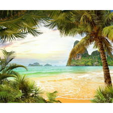  Öntapadó és mosható falfestmény Strand, pálmafák, sziklák, 300 x 200 cm tapéta, díszléc és más dekoráció