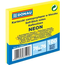 Öntapadó jegyzettömb, 76x76 mm, 100 lap, DONAU, neon sárga post-it