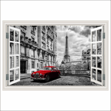  Öntapadós fotótapéta Window Red Car, Eiffel Tower, retro, 250 x 170 cm tapéta, díszléc és más dekoráció