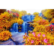  Öntapadós tapéta, Cascada51, Vízesés a kertben őszi virágokkal, 200 x 150 cm tapéta, díszléc és más dekoráció