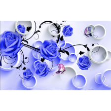  Öntapadós tapéta Kék rózsák és körök, 350 x 250 cm tapéta, díszléc és más dekoráció