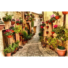  Öntapadós tapéta Utca virágokkal Spellóban, Umbriában, 200 x 150 cm tapéta, díszléc és más dekoráció