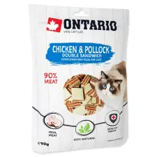  ONTARIO dupla szendvics jutalomfalat macskáknak csirkével és tőkehallal 50gr jutalomfalat macskáknak