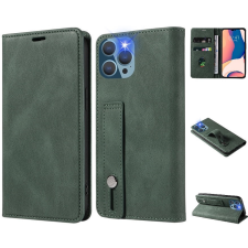 OPPO A54 4G, Oldalra nyíló tok, stand, kártyatartóval, kézpánttal, Wooze Business Plus, sötétzöld tok és táska