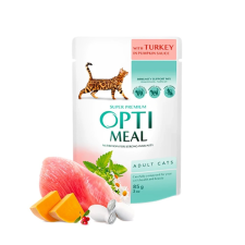 OPTIMEAL Szuper Prémium nedves macskaeledel - Pulyka , sütőtök szószban(85g) macskaeledel