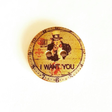Óra, műanyag gomb, 'I want you' felirattal. Mérete: 2 cm dekorációs kellék