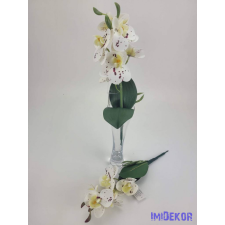  Orchidea gumis levéllel 32cm - Fehér pöttyös dekoráció