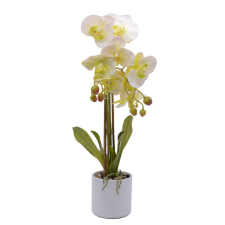 Orchidea művirág - fehér kaspóban dekoráció