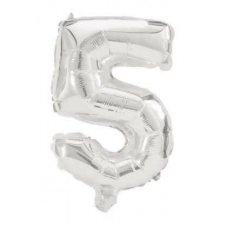 Óriás 5-ös Silver szám Fólia lufi 85 cm party kellék