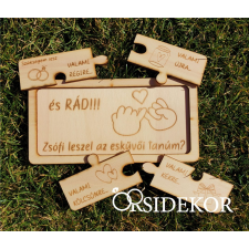 OrsiDekor Puzzle tanú felkérő fából, menyasszonynak dekorációs kellék