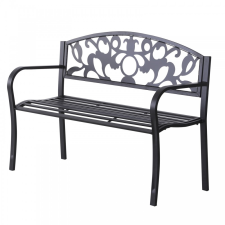 Osoam Kerti pad fém kerti ülőbútor elegáns karfás pad rozsdamentes 128x50x91 cm fekete kerti bútor