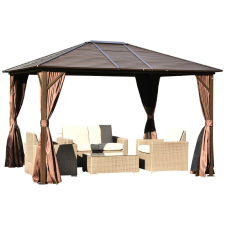 Osoam Luxus pavilon kerti sátor 300x365x262 cm barna-bronz partisátor fém tetős rendezvénysátor kerti bútor
