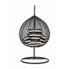 Összecsukható függőszék, függőfotel fekete rattan, fehér-fekete csíkos párnával