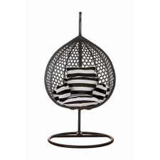  Összecsukható függőszék, függőfotel fekete rattan, fehér-fekete csíkos párnával kerti bútor