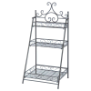  Összecsukható kovácsoltvas virágtartó állvány, lépcsőzetes alakú, 3 polcos, 114 cm