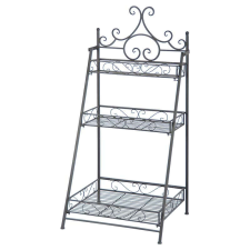  Összecsukható kovácsoltvas virágtartó állvány, lépcsőzetes alakú, 3 polcos, 114 cm bútor