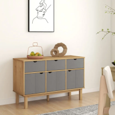  OTTA barna és szürke tömör fenyőfa tálalószekrény 114x43x73,5cm bútor