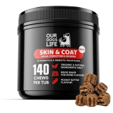 OurDogsLife Itch Relief Chews - Mogyoróvaj ízesítésű falatkák vakarodzó kutyáknak 140 db vitamin, táplálékkiegészítő kutyáknak