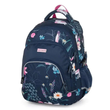  OXY Scooler hátizsák, iskolatáska, 4 rekeszes, 43x32x20cm, Flowers, sötétkék, virágos iskolatáska