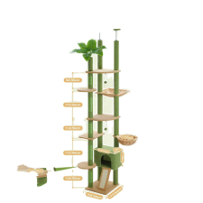  Padlótól mennyezetig érő macskafa, többszintes kialakítás, állítható magasságú, AMT0249GN-a, XL macskabútor
